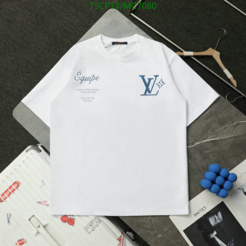 Louis Vuitton Men's White Cotton T-Shirt With Blue Logo Print, Sizes S-XL