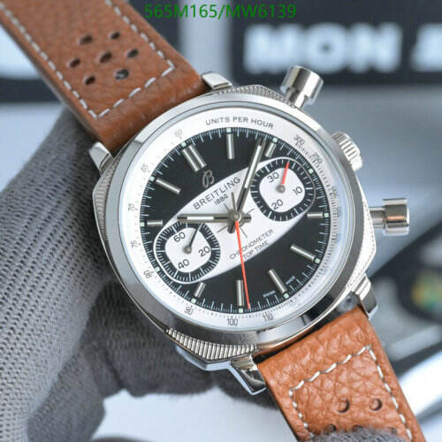 Breitling Chronometer Top Time Watch, 38mm Stainless Steel with Brown Leather Strap