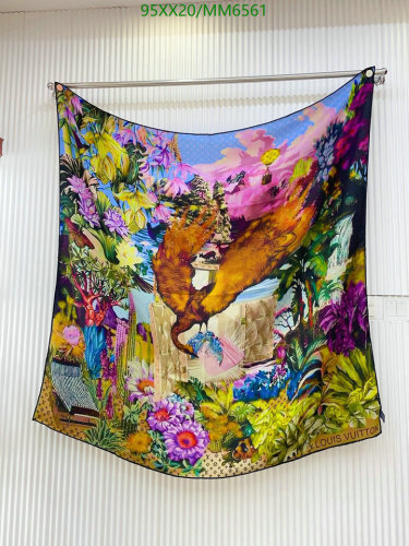 Louis Vuitton Silk Cashmere Shawl - Floral Landscape Design - 140x140cm