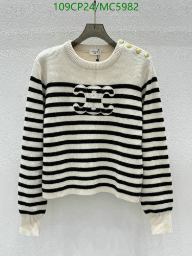 Celine Striped Knit Sweater with Button Detail - Classic Style, Sizes S-L