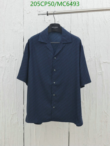 Saint Laurent Men's Navy Patterned Silk Blend Short Sleeve Shirt - S to XL