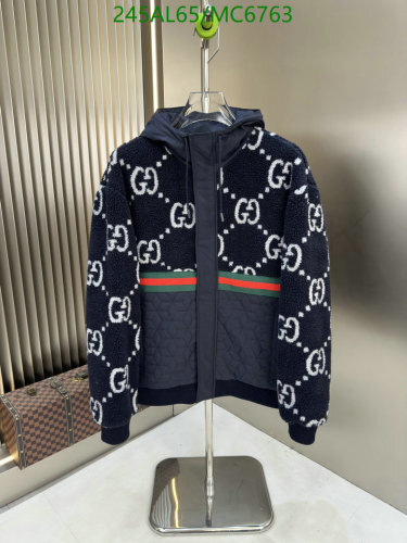 Gucci Men's Down Jacket with GG Motif, Lambswool Blend, and Hood