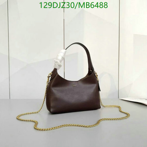 Coach Leather Shoulder Bag with Chain Strap - Brown, 23.5x18.5x7.5cm