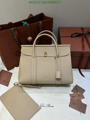 Loro Piana Sesia Bag Cowhide Leather Top Handle Satchel, Beige, 33*23*18cm