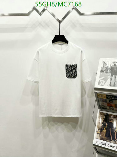 Dior Men's White Cotton T-Shirt with Oblique Pattern Pocket - Casual Style