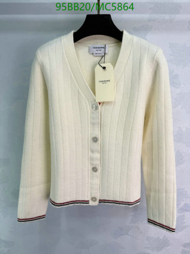 Thom Browne Women's Ivory Wool Cardigan with Signature Stripe Trim