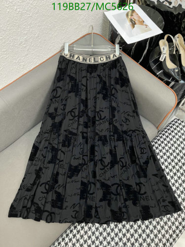 Chanel Women's Black Polyester Blend Printed Logo Pleated Midi Skirt