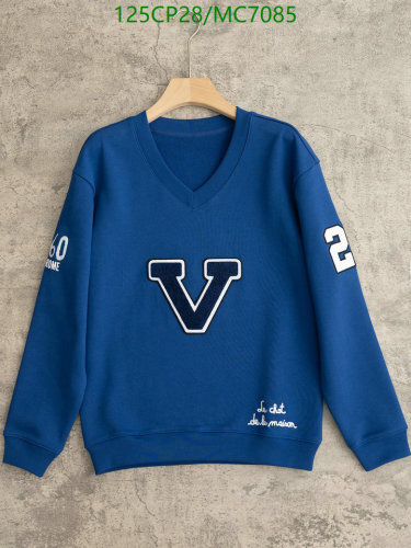 Valentino Blue Cotton V-Neck Pullover Sweatshirt With Letter Graphic