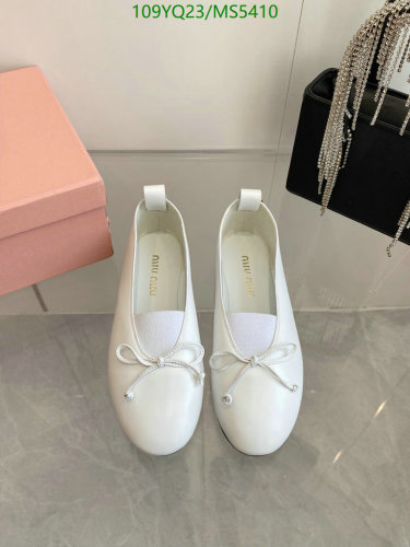Miu Miu White Leather Ballerina Flats with Bow Detail, Size EU35-EU40