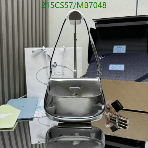 Prada 1BD311 Silver Mirror Leather Shoulder Bag, 23 x 18 x 2.5 cm