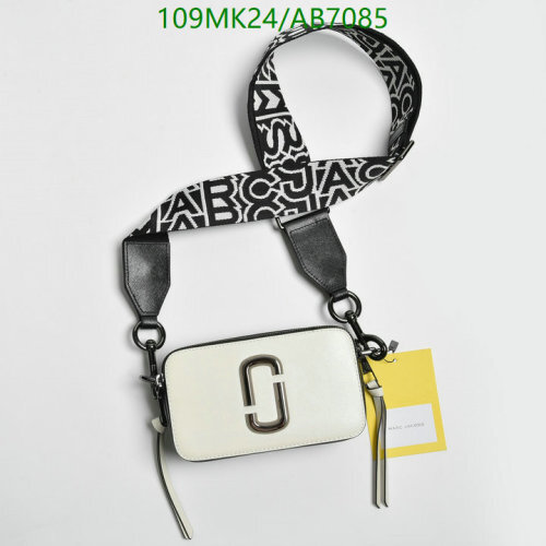 Marc Jacobs Snapshot Leather Crossbody Bag with Bold Logo Strap, Ivory/Black