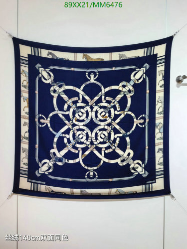 Hermès Carre 140 Silk & Cashmere Scarf MM6476 - Navy Blue, Horse Design