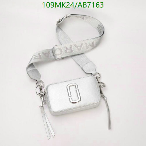 Marc Jacobs Silver Cowhide Leather Camera Bag with Logo Strap - 18.5cm