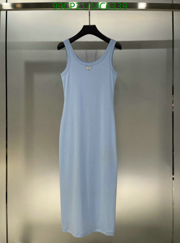 Prada Women's Light Blue Ribbed Knit Midi Dress Sleeveless Tank Dress