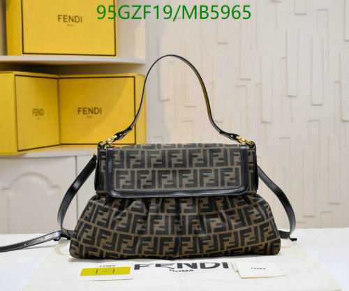 Fendi Brown Canvas and Leather Baguette Shoulder Bag - 34 x 21 x 7cm