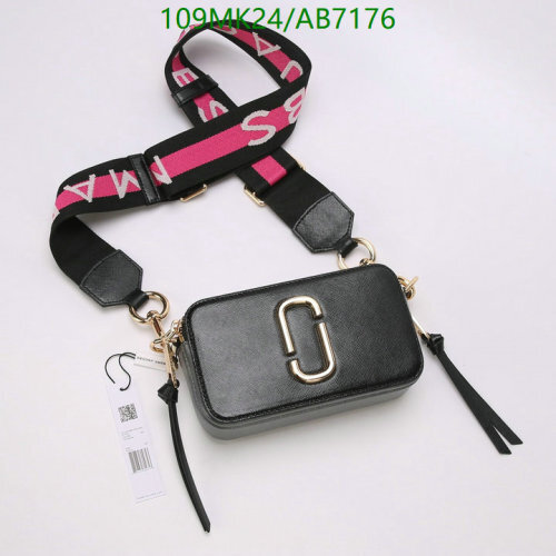 Marc Jacobs Snapshot Leather Crossbody Bag with Bold Strap - Black/Pink