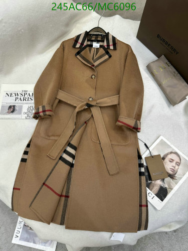 Burberry Women's Wool Blend Belted Long Coat with Signature Check Trim