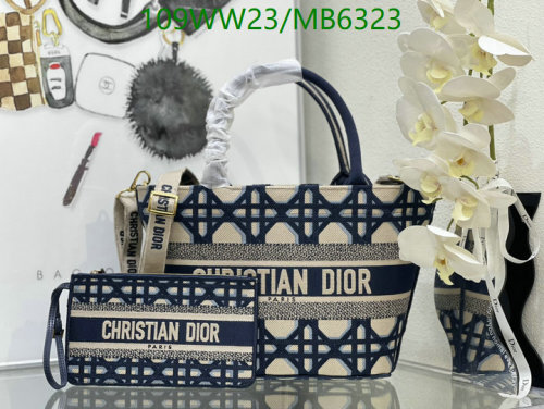 Christian Dior Book Tote Blue Dior Oblique Embroidery, Includes Matching Pouch