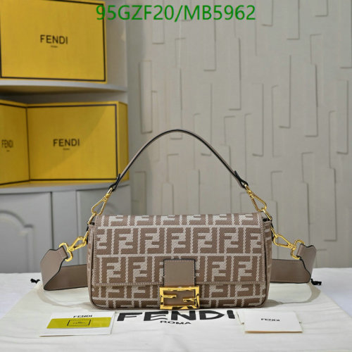 Fendi Baguette Bag in FF Jacquard Denim and Leather, 27 cm