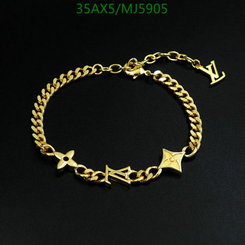 Louis Vuitton Gold-Tone Chain Link Bracelet with LV Charms, Stylish Jewelry
