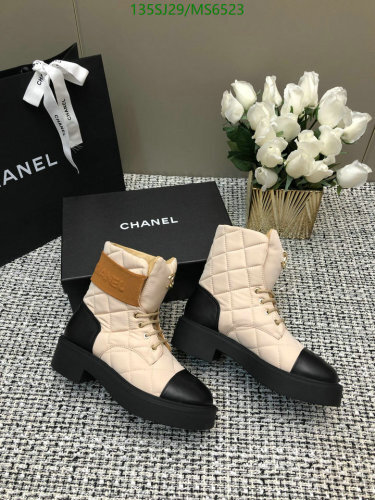 Chanel Women's Ankle Boots Sheepskin & Cloth, Beige & Black, EU35-EU41