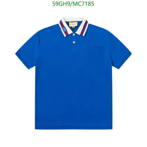 Gucci Blue Cotton Polo Shirt with Striped Collar - Sizes S to XL Available