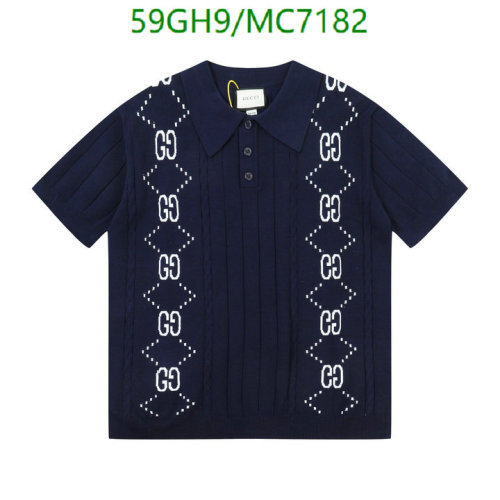 Gucci Men's Navy Cotton Polo Shirt with GG Diamond Pattern - Short Sleeve