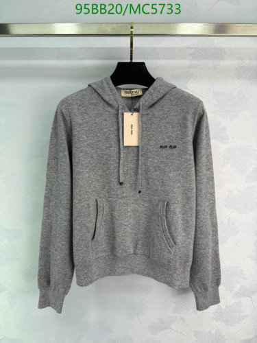 Miu Miu Wool Hoodie Gray, Women's Long Sleeve Pullover, Size S-M-L