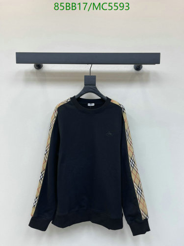 Burberry Men's Black Cotton Sweatshirt with Signature Check Sleeve Stripes