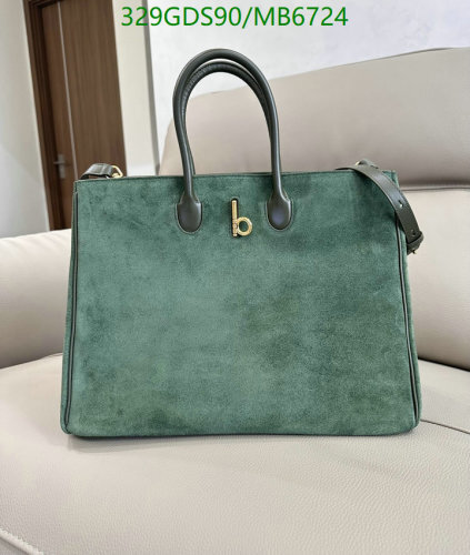Burberry Green Suede Banner Tote Bag with Adjustable Shoulder Strap