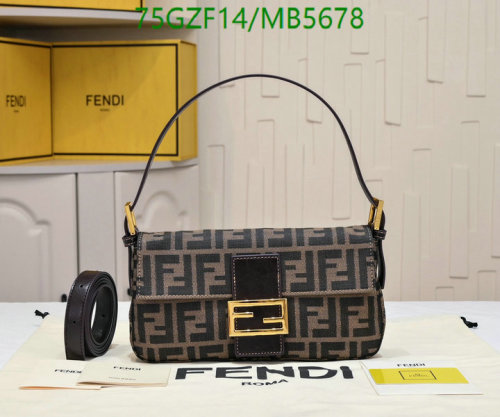Fendi Baguette Bag in Brown Canvas with Leather Trim, 26 x 15 x 4 cm