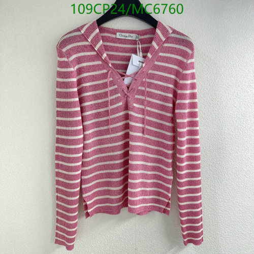 Dior Pink & White Striped Knitted Hoodie Long Sleeve Lace-Up Pullover Top