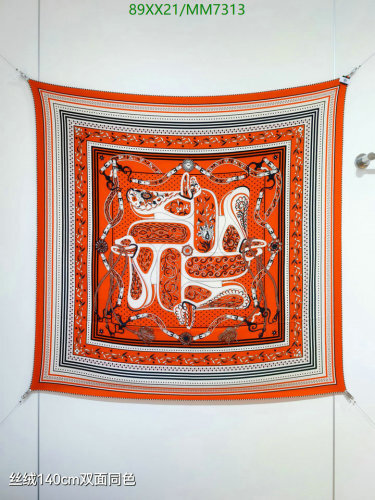 Hermès Carre 140 Orange Silk Cashmere Shawl Scarf MM7313