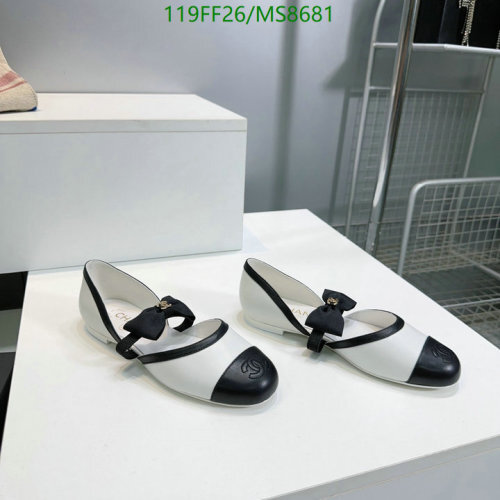 Chanel Women's MS8681 Two-Tone Leather Ballet Flats with Bow - EU35-41