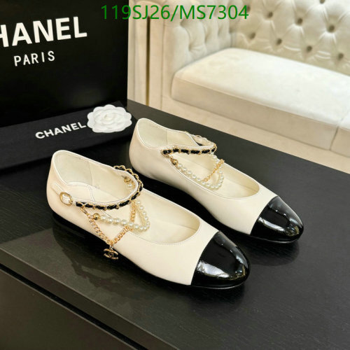 Chanel Women's MS7304 Two-Tone Leather Ballet Flats with Pearl Embellishments