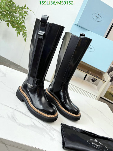 Prada Women's Black Leather Knee-High Boots, EU35-41, Stylish and Durable 5 Prada Women's Black Leather Knee-High Boots with Lug Sole, EU Size 35-41