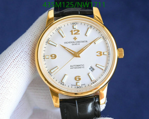 Vacheron Constantin Gold-Tone Automatic Watch with Black Leather Strap, 41mm