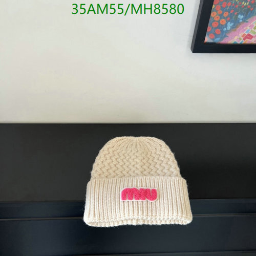 Miu Miu Women's Knit Beanie Hat with Logo Patch, Ivory