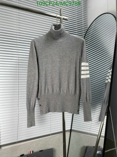 Thom Browne Knit Turtleneck Sweater with 4-Bar Stripe Detail in Grey