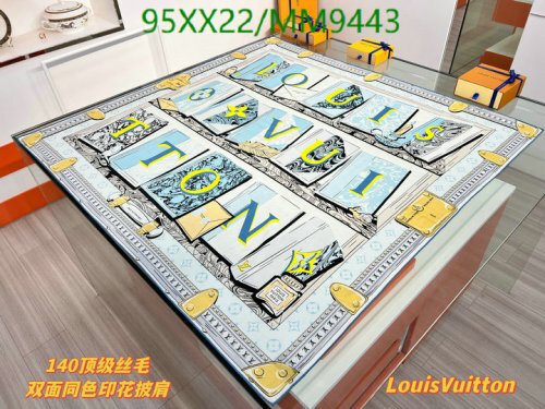 Louis Vuitton Silk & Wool Scarf 140cm - Letters Print, Light Blue, MM9443