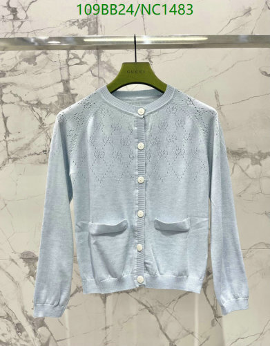 Gucci Women's Light Blue Tencel Knit Cardigan with Front Pockets