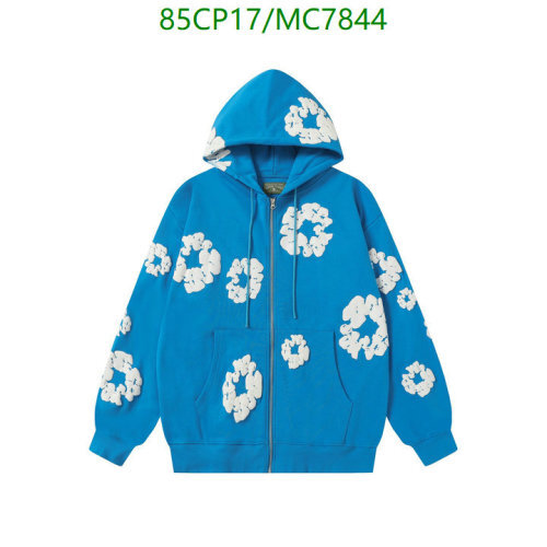 Denim Tears Blue Floral Appliqué Zip-Up Hoodie, Casual Comfort, Size S-XL