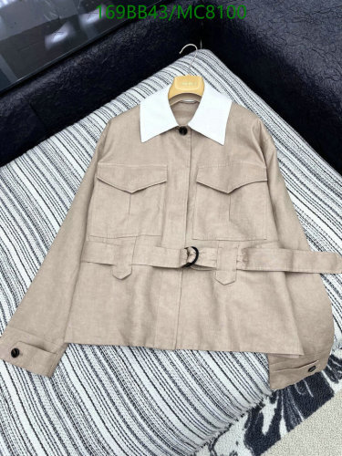 Loro Piana Women's Beige Cotton Jacket with Belt and White Collar