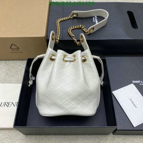 Saint Laurent White Quilted Lambskin Leather Bucket Bag with Chain Strap