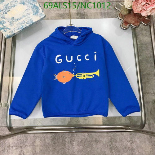 Gucci Kids Blue Cotton Hoodie with Fish and Trumpet Graphic