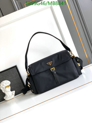 Prada 1BD394 Black Nylon and Leather Flap Crossbody Bag