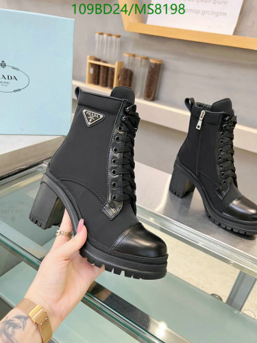 Prada Women's Black Leather & Fabric Heeled Ankle Boots - EU35-42