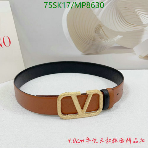 Valentino Leather Belt with Signature V Logo Buckle, Width: 4.0cm