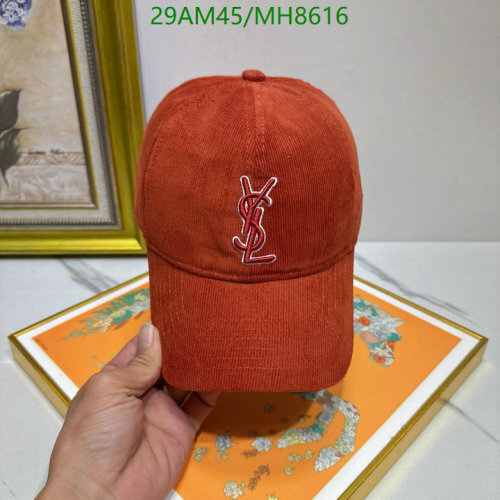 Yves Saint Laurent MH8616 Cap - Stylish Corduroy Hat with Embroidered Logo