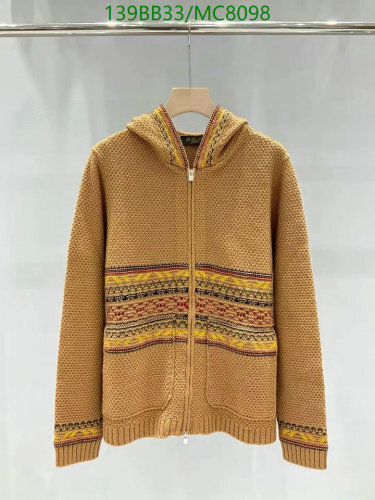 Loro Piana Wool Knit Zip-Up Hoodie with Intarsia Pattern, Size S-M-L